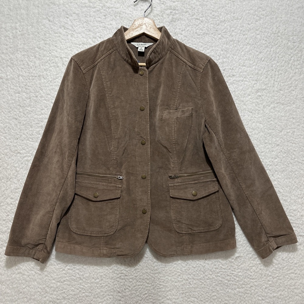 Vintage LL Bean Corduroy Brown Snap Button Elbow Patch Blazer Jacket‎ Size M Pet